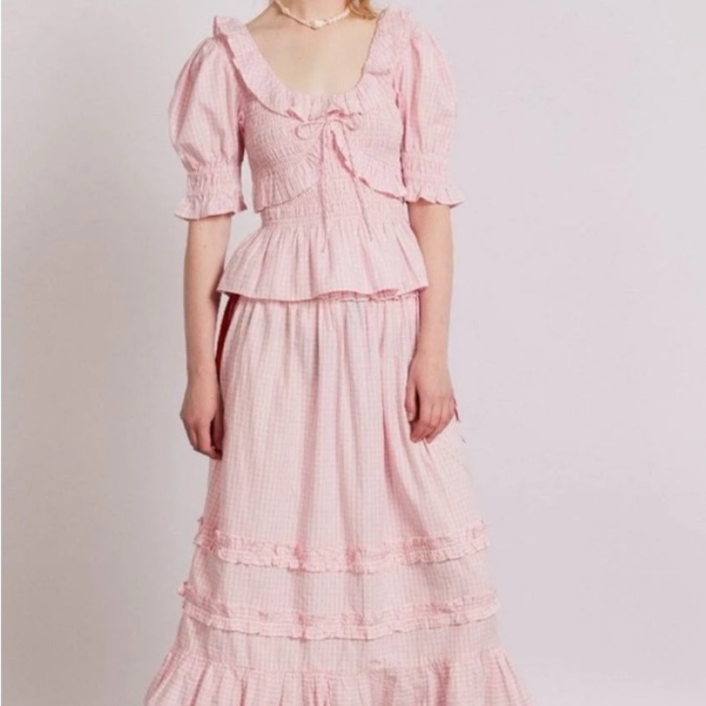 Pink Gingham Ruffle Blouse